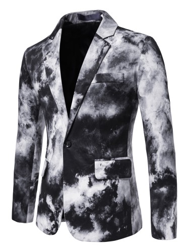 1pc Men's Polyester Blazer - Gradient Print, Lapel Collar, Button Closure, Non-Stretch, Skinny Fit for Night Out, Weekend - Fake Pockets Detail