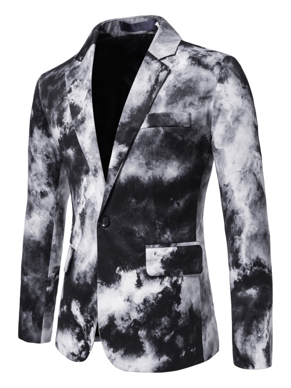 1pc Men's Polyester Blazer - Gradient Print, Lapel Collar, Button Closure, Non-Stretch, Skinny Fit for Night Out, Weekend - Fake Pockets Detail