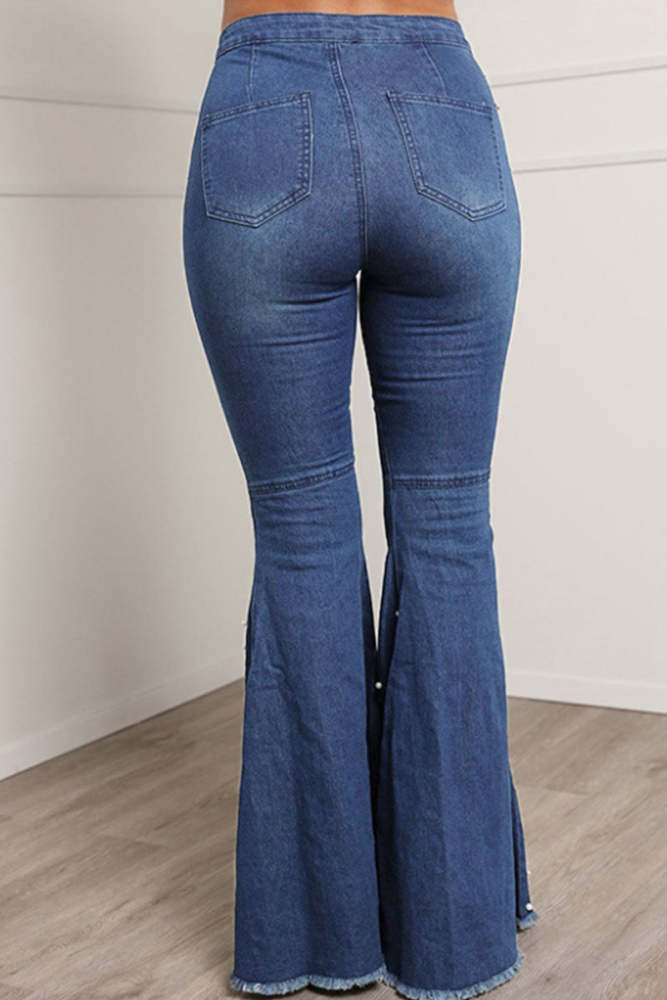 Casual Heart Shaped Distressed Patchwork High Waist Loose Denim Jeans main image 1