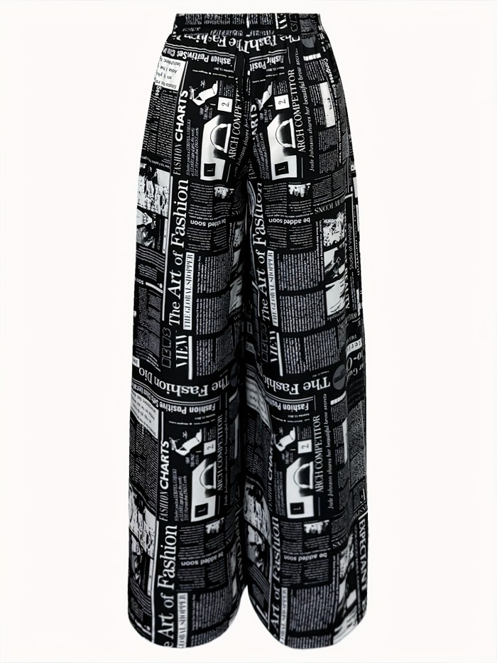 Sexy High Waist Allover Letter Print Wide Leg Pants - Women's All-season Clothing