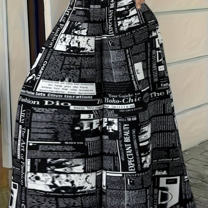 Sexy High Waist Allover Letter Print Wide Leg Pants - Women's All-season Clothing