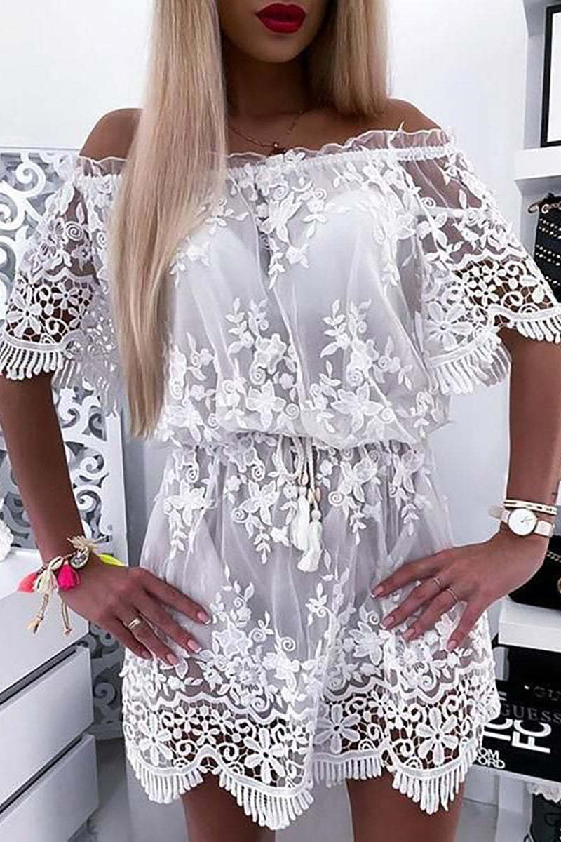 Off-Shoulder Lace-Up Mini Dress - Blue main image 1