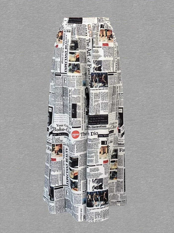 Sexy High Waist Allover Letter Print Wide Leg Pants - Women's All-season Clothing