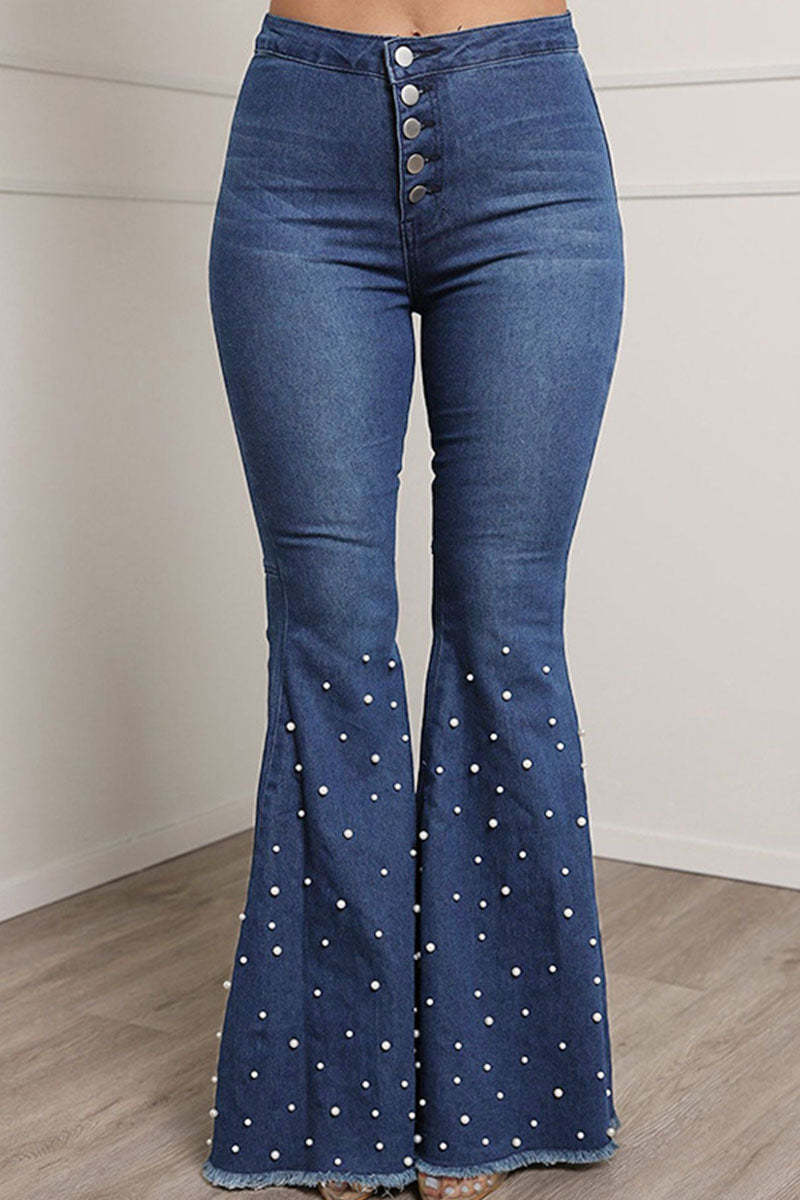Casual Patchwork Belted High Waist Straight Denim Jeans