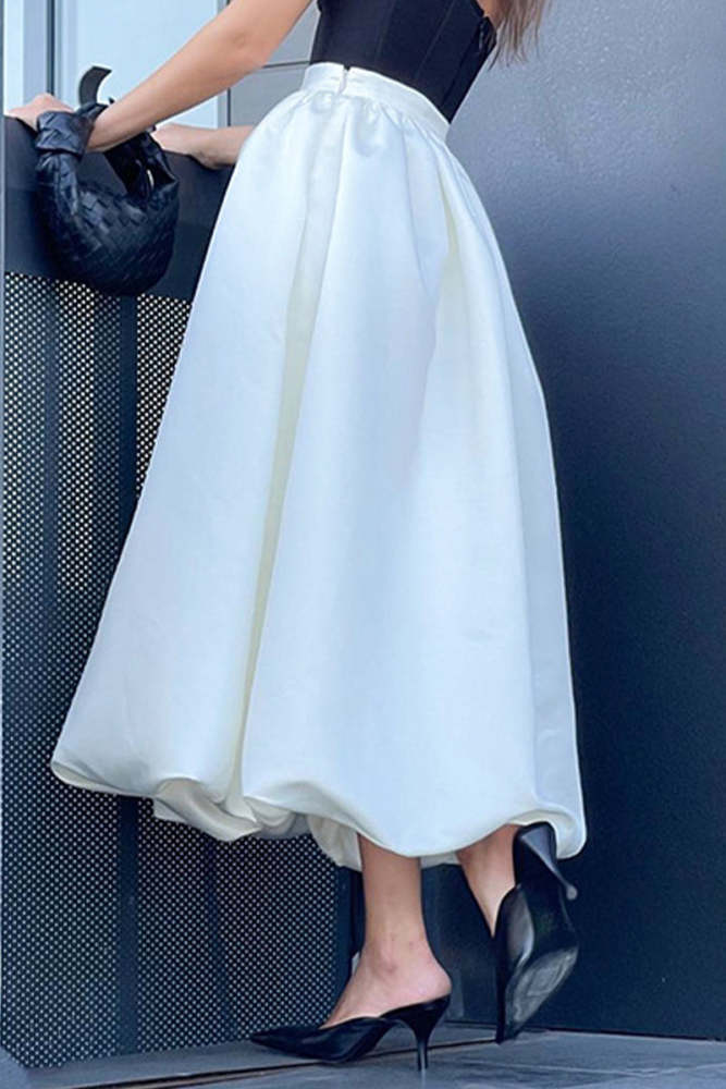 Elegant Solid Patchwork High Waist Type A Solid Color Bottoms(3 Colors)
