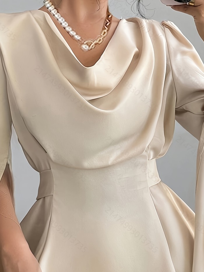 Lightweight 125g\u002Fm² Elegant Solid Color Long Sleeve Top - Polyester 100%, Lapel Collar, Split Sleeve Design, Lace-Up Bow-Knot Detail, Woven Fabric for Spring\u002FSummer\u002FFall
