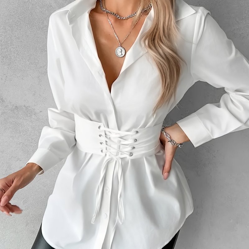 Solid Color Single Breasted Blouse, Elegant Cross Tie Sheath Blouse For Spring & Fall - Women's Clothing -  Soft & Breathable Fabric - Perfect for Work & Casual Occasions - Ideal Gift for Women