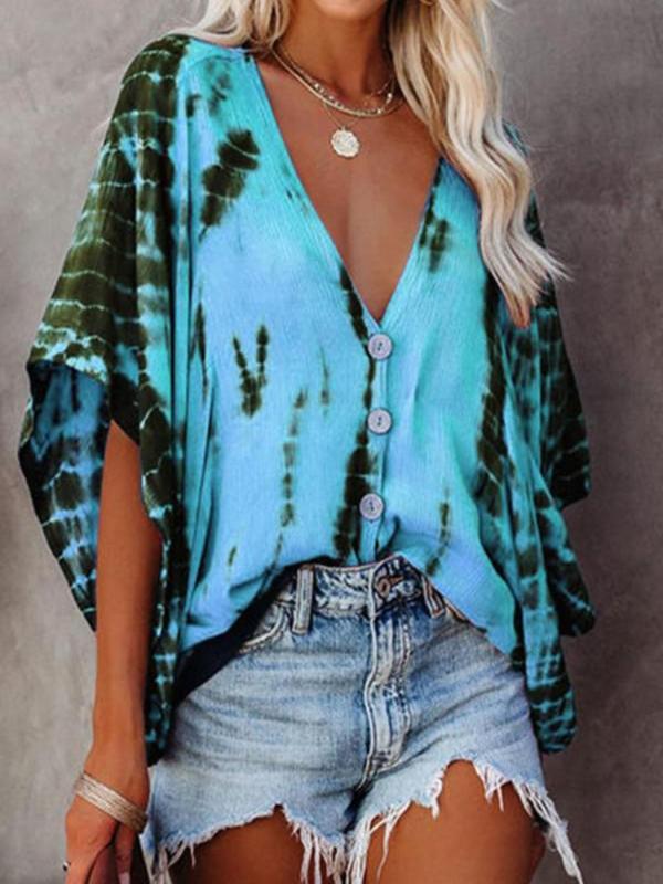 Boho Style Tie-Dye Kimonos with Buttons