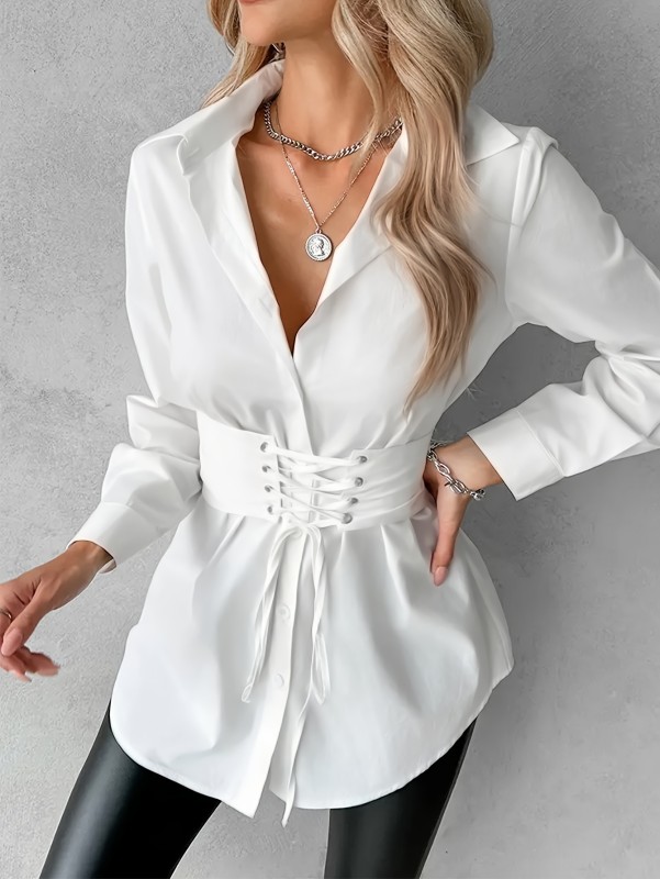 Solid Color Single Breasted Blouse, Elegant Cross Tie Sheath Blouse For Spring & Fall - Women's Clothing -  Soft & Breathable Fabric - Perfect for Work & Casual Occasions - Ideal Gift for Women