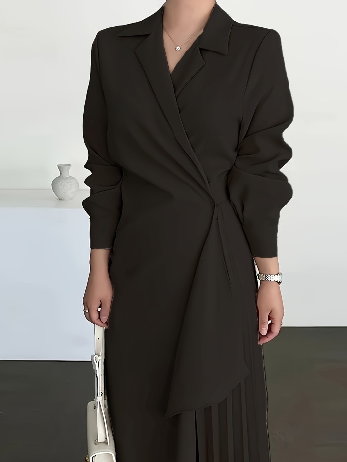 Elegant Long Irregular Dress with a Suit Collar D2022-3