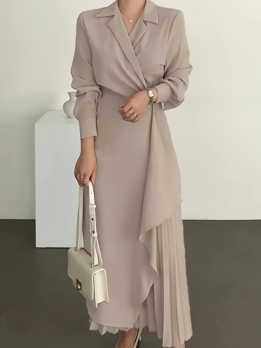 Elegant Long Irregular Dress with a Suit Collar D2022-3
