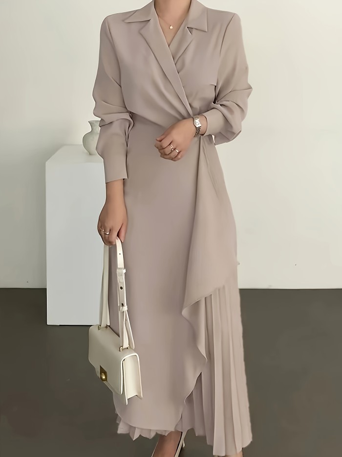 Elegant Long Irregular Dress with a Suit Collar D2022-3