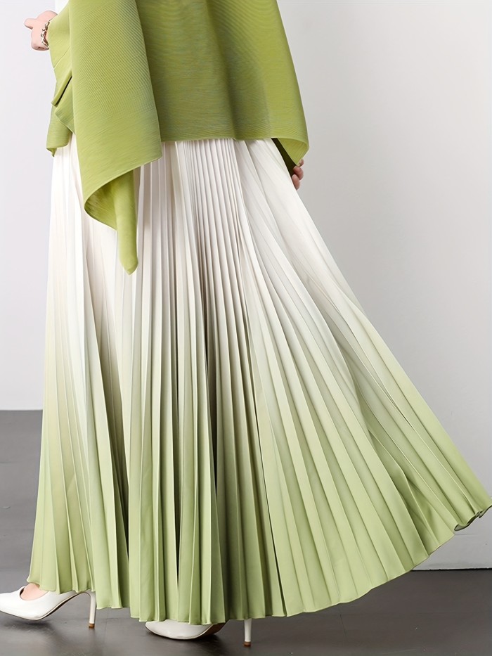 Elegant Gradient Pleated Maxi Skirt | Women's Polyester | Middle Eastern Style | Machine Washable & Dry Clean Safe | Spring\u002FSummer Collection | Lavender to Purple Ombre | Glossy Finish
