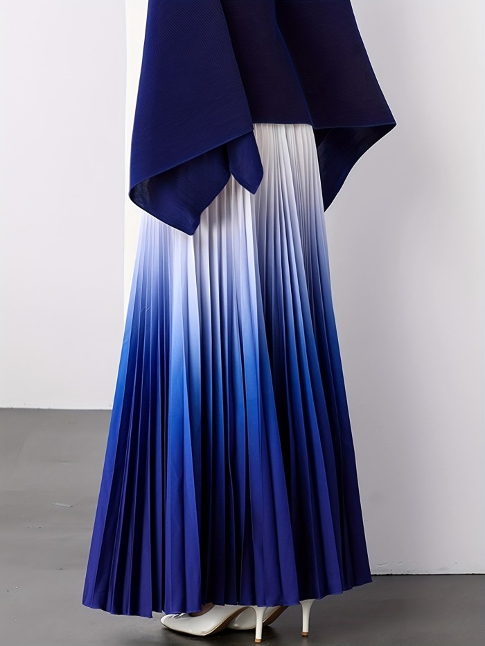 Elegant Gradient Pleated Maxi Skirt | Women's Polyester | Middle Eastern Style | Machine Washable & Dry Clean Safe | Spring\u002FSummer Collection | Lavender to Purple Ombre | Glossy Finish