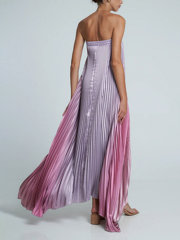 A-Line Loose Elasticity Gradient Pleated Tube Evening Dresses Maxi Dresses