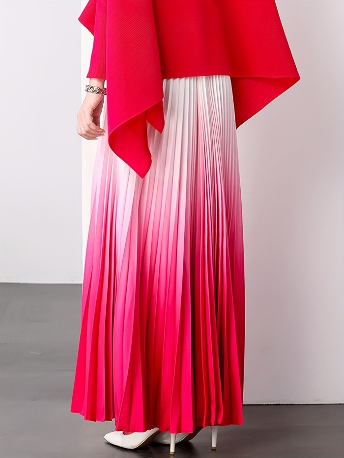 Elegant Gradient Pleated Maxi Skirt | Women's Polyester | Middle Eastern Style | Machine Washable & Dry Clean Safe | Spring\u002FSummer Collection | Lavender to Purple Ombre | Glossy Finish