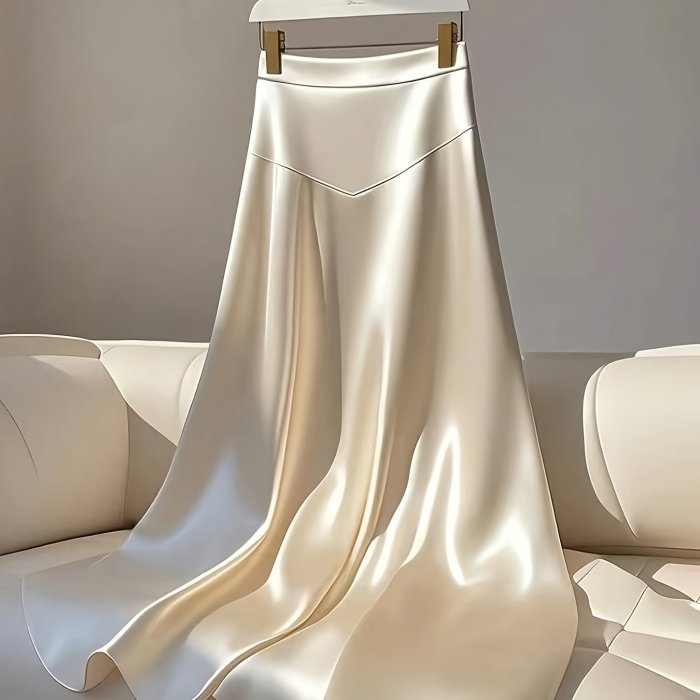 Elegant Directional New High-Waisted Slimming Solid Color A-Line Skirt for Women