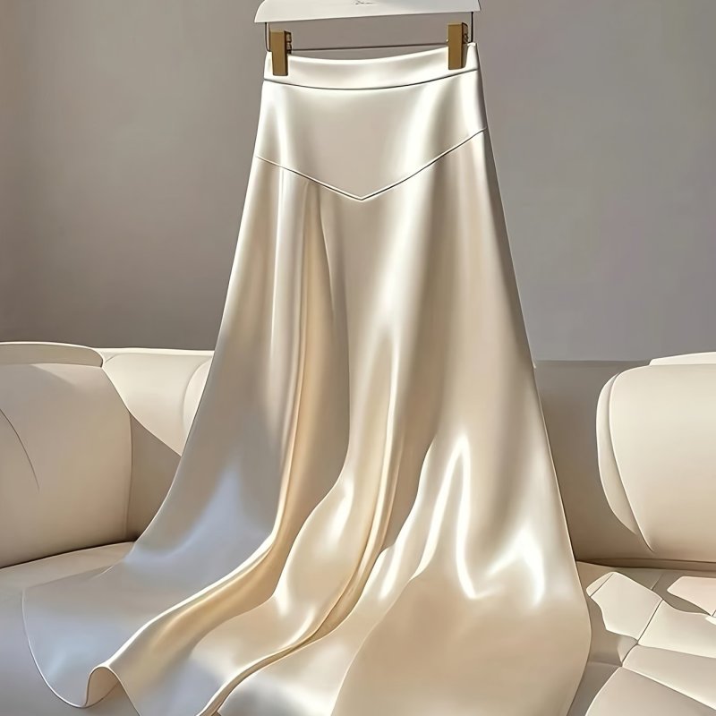 Elegant Directional New High-Waisted Slimming Solid Color A-Line Skirt for Women