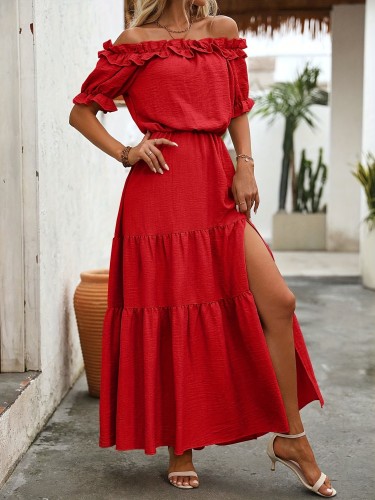 Lady'S Lotus Leaf Lace Dress
