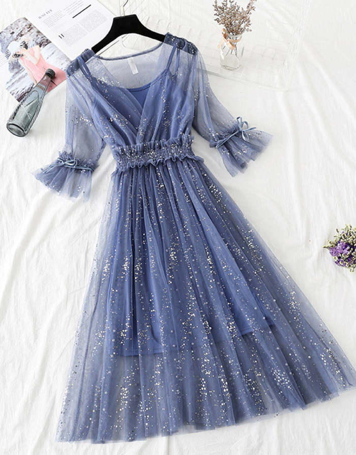 A Line Two Pieces Tulle Dress With Sequins P336