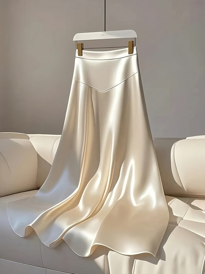 Elegant Directional New High-Waisted Slimming Solid Color A-Line Skirt for Women