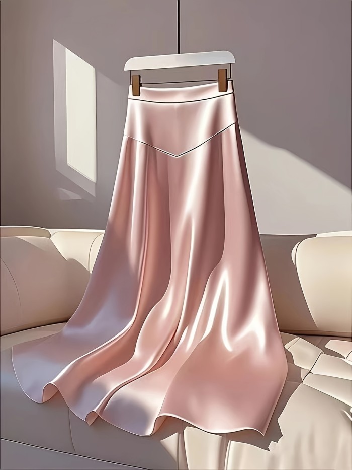 Elegant Directional New High-Waisted Slimming Solid Color A-Line Skirt for Women