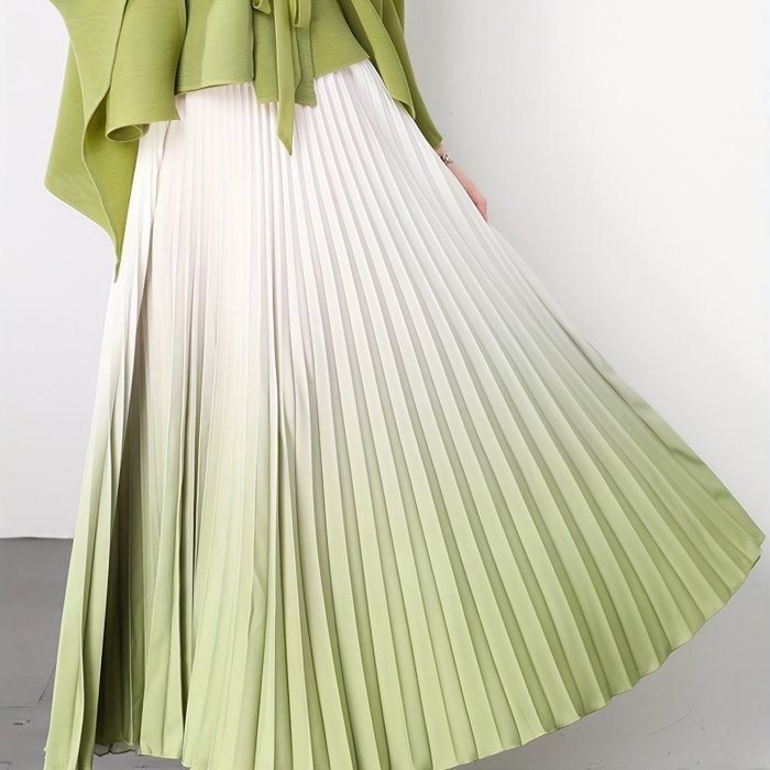 Elegant Gradient Pleated Maxi Skirt | Women's Polyester | Middle Eastern Style | Machine Washable & Dry Clean Safe | Spring\u002FSummer Collection | Lavender to Purple Ombre | Glossy Finish