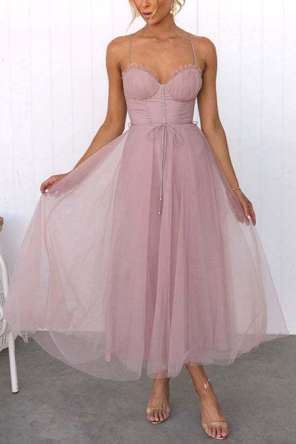 Pink Modern-day Princess Chiffon Suspenders Party Maxi Dress
