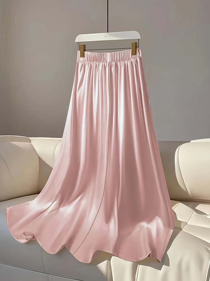Elegant Directional New High-Waisted Slimming Solid Color A-Line Skirt for Women