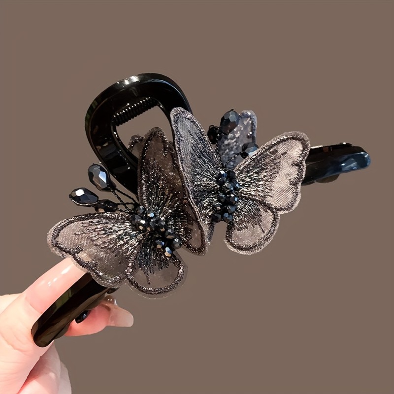 Strong Hold Butterfly Hair Claw Clip With Nonslip Jaw and Rhinestone, Elegant Hair Accessories For Women