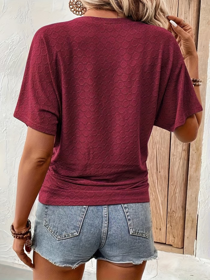 Elegant Blouse Lightweight Polyester Women's Elegant Solid Color Blouse - Casual Textured Batwing Sleeves, Ruched Detail, Perfect for Spring\u002FSummer