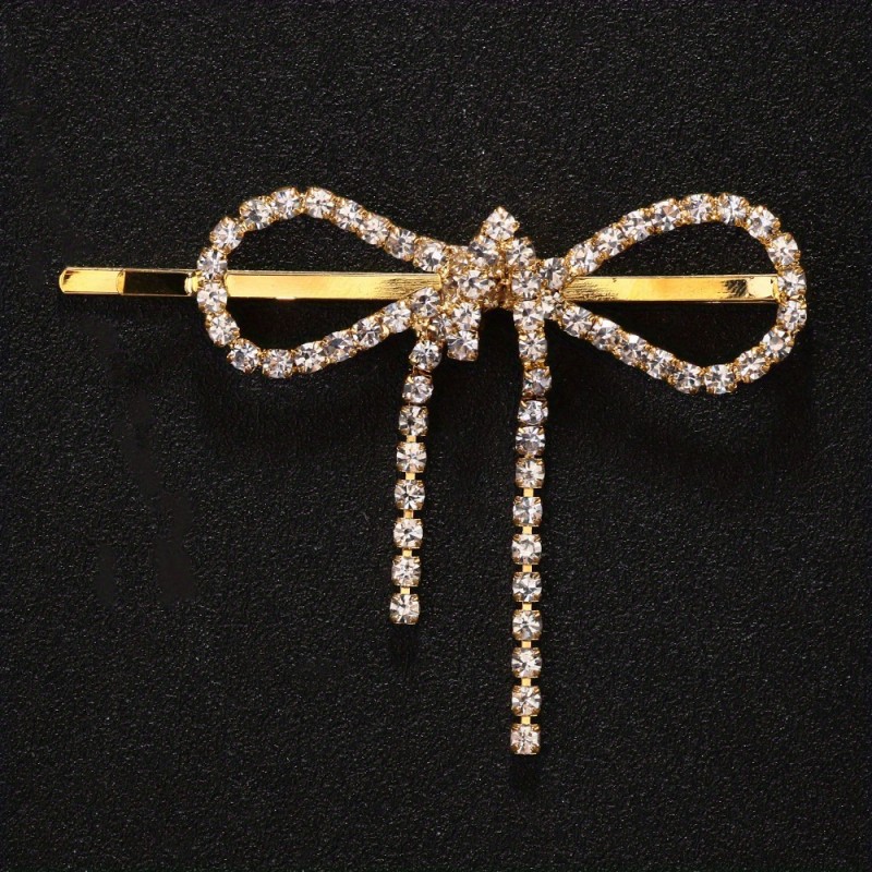 New Korean Style Sweet Temperament Bow Hair Clip Side Bangs Hairpin Back of Head Rhinestone Tassel Hair Accessory