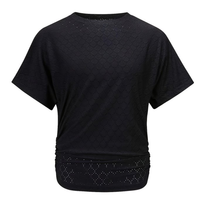 Elegant Blouse Lightweight Polyester Women's Elegant Solid Color Blouse - Casual Textured Batwing Sleeves, Ruched Detail, Perfect for Spring\u002FSummer