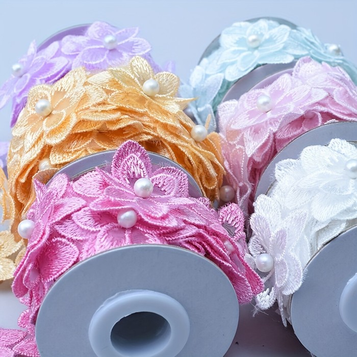 1yard Beaded Floral Lace Trim 1pack 1yard Floral Lace Trim Beaded Lace Ribbon Embroidery Trim Wedding Decor DIY Sewing, Crafts, Clothing Accessories Sewing Accessories