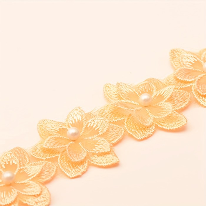1yard Beaded Floral Lace Trim 1pack 1yard Floral Lace Trim Beaded Lace Ribbon Embroidery Trim Wedding Decor DIY Sewing, Crafts, Clothing Accessories Sewing Accessories