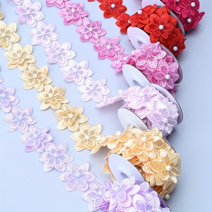 1yard Beaded Floral Lace Trim 1pack 1yard Floral Lace Trim Beaded Lace Ribbon Embroidery Trim Wedding Decor DIY Sewing, Crafts, Clothing Accessories Sewing Accessories