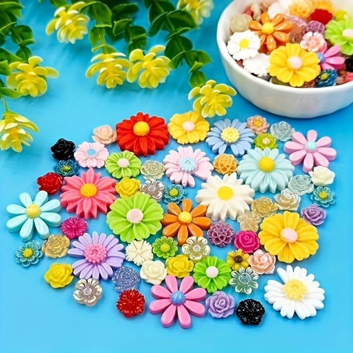 100pcs Colorful Resin Daisy Flower Charms - Flatback Beads for DIY Jewelry, Scrapbooking, Hair Accessories & Crafts, Assorted Colors, Flower Charms