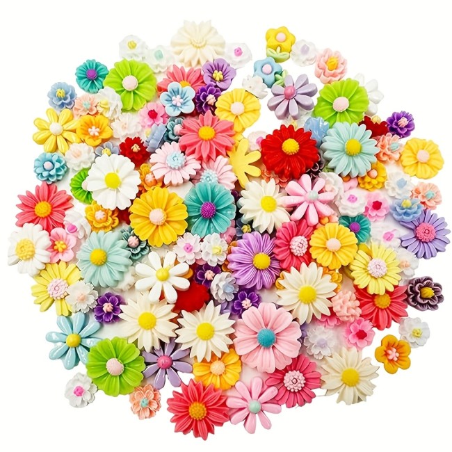 100pcs Colorful Resin Daisy Flower Charms - Flatback Beads for DIY Jewelry, Scrapbooking, Hair Accessories & Crafts, Assorted Colors, Flower Charms