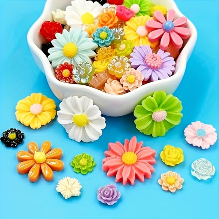 100pcs Colorful Resin Daisy Flower Charms - Flatback Beads for DIY Jewelry, Scrapbooking, Hair Accessories & Crafts, Assorted Colors, Flower Charms