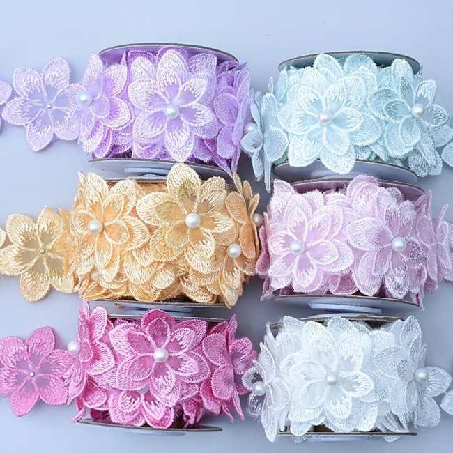 1yard Beaded Floral Lace Trim 1pack 1yard Floral Lace Trim Beaded Lace Ribbon Embroidery Trim Wedding Decor DIY Sewing, Crafts, Clothing Accessories Sewing Accessories