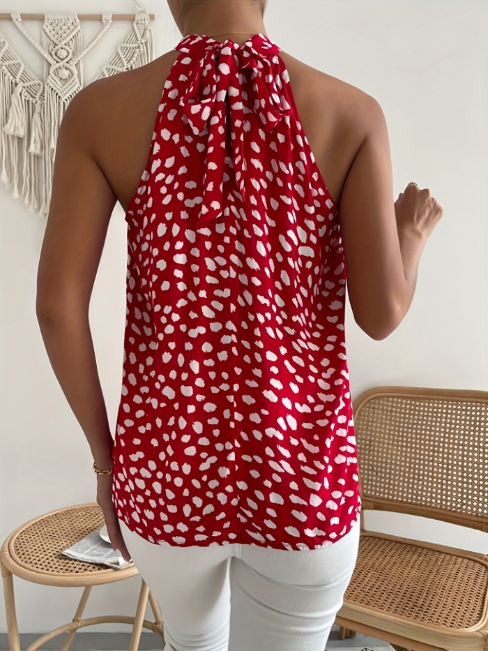 Sleeveless Choker Neck Blouse Allover Print Choker Neck Blouse, Casual Sleeveless Blouse For Spring & Summer, Women's Clothing
