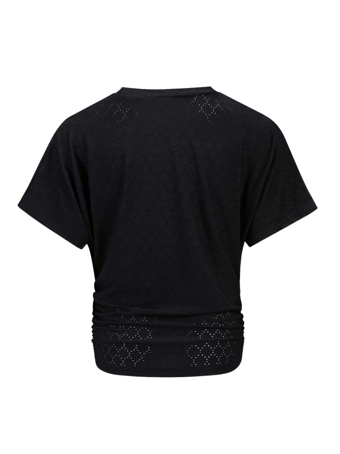 Elegant Blouse Lightweight Polyester Women's Elegant Solid Color Blouse - Casual Textured Batwing Sleeves, Ruched Detail, Perfect for Spring\u002FSummer