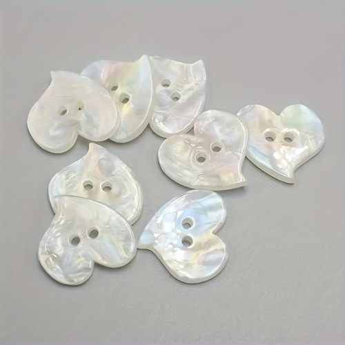 12pcs Iridescent Heart-Shaped Buttons - Double Hole, White Resin, Glossy Finish | Perfect for DIY Crafts, Sewing Supplies & Clothing Decorations