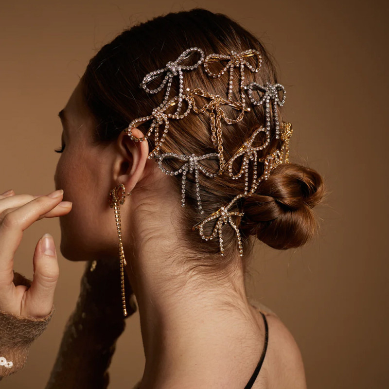 New Korean Style Sweet Temperament Bow Hair Clip Side Bangs Hairpin Back of Head Rhinestone Tassel Hair Accessory