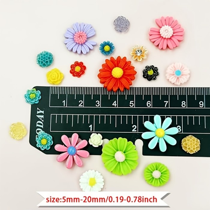 100pcs Colorful Resin Daisy Flower Charms - Flatback Beads for DIY Jewelry, Scrapbooking, Hair Accessories & Crafts, Assorted Colors, Flower Charms