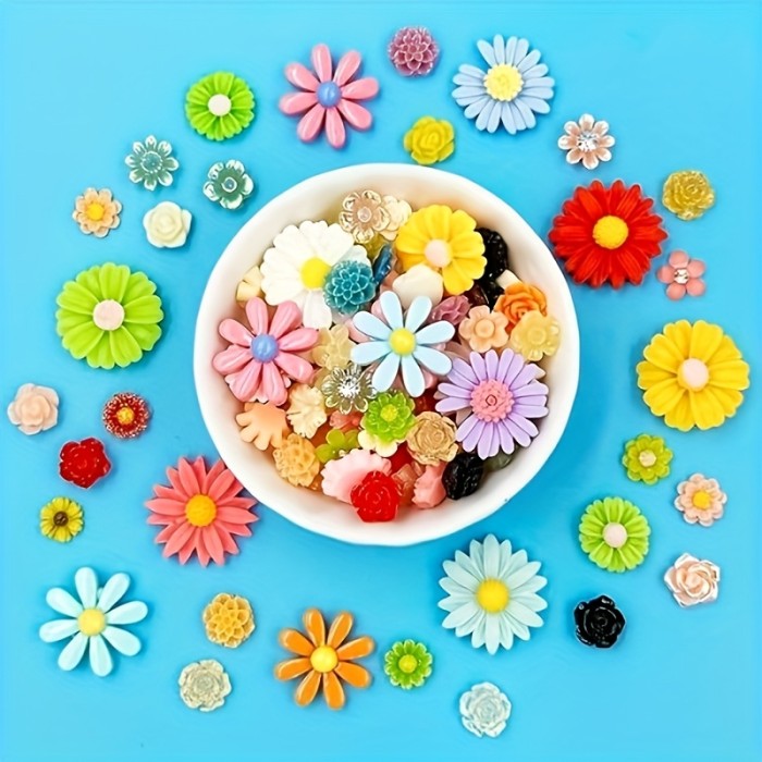 100pcs Colorful Resin Daisy Flower Charms - Flatback Beads for DIY Jewelry, Scrapbooking, Hair Accessories & Crafts, Assorted Colors, Flower Charms