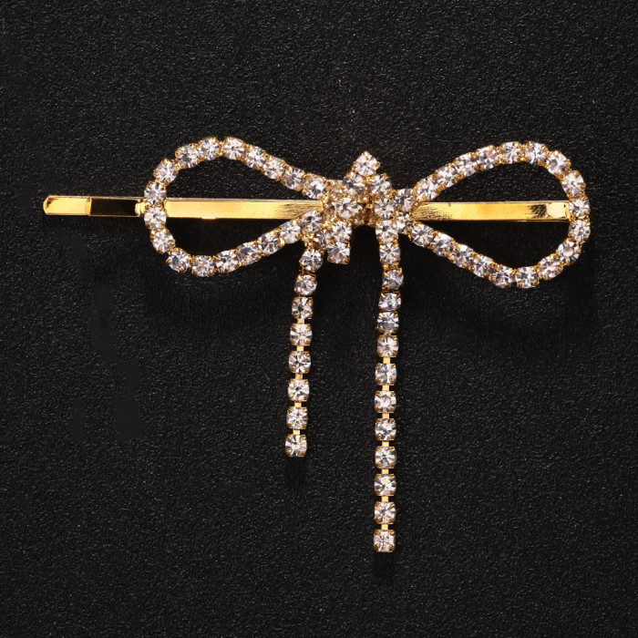 New Korean Style Sweet Temperament Bow Hair Clip Side Bangs Hairpin Back of Head Rhinestone Tassel Hair Accessory