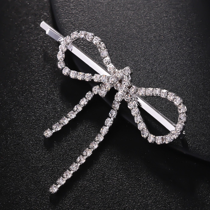 New Korean Style Sweet Temperament Bow Hair Clip Side Bangs Hairpin Back of Head Rhinestone Tassel Hair Accessory