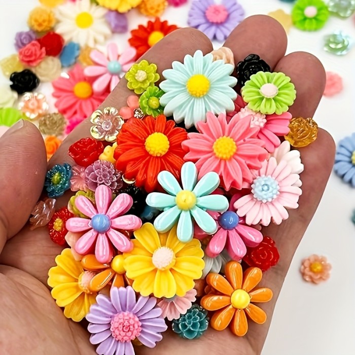 100pcs Colorful Resin Daisy Flower Charms - Flatback Beads for DIY Jewelry, Scrapbooking, Hair Accessories & Crafts, Assorted Colors, Flower Charms