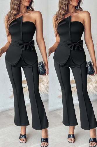 Sexy Casual Solid Backless With Bow Strapless Sleeveless Two Pieces